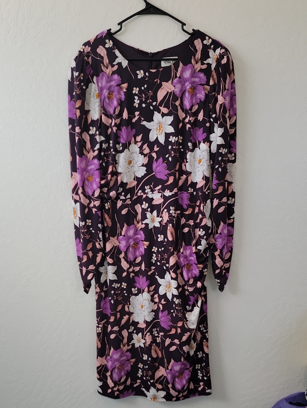 Eliza J Purple Floral Midi Long Sleeve Stretch Cinched Dress 18